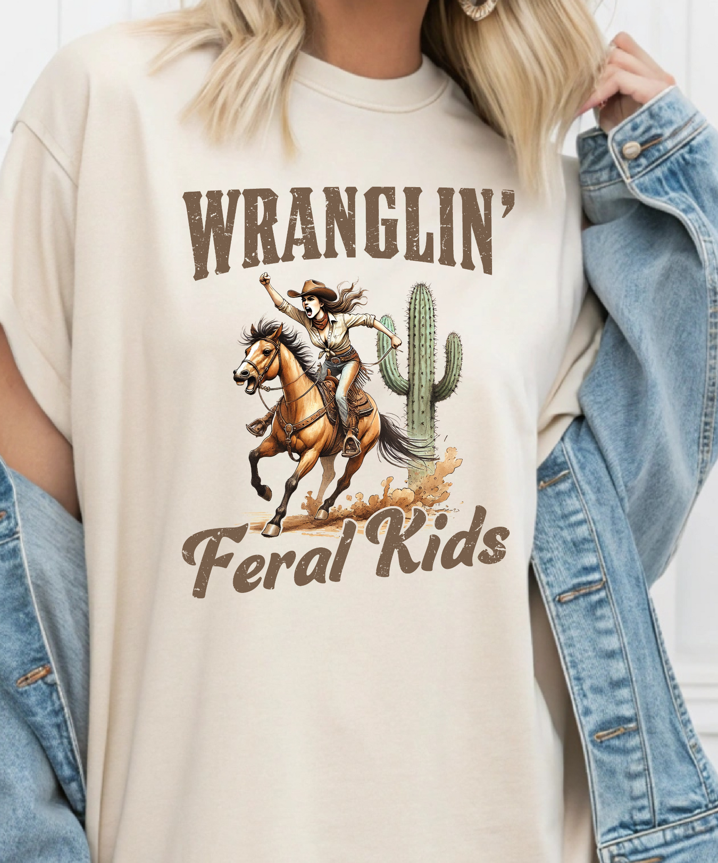 Wranglin' Feral Kids, Bella + Canvas T-shirt, Sweatshirt, Gildan, Unisex, Crewneck, Oversized